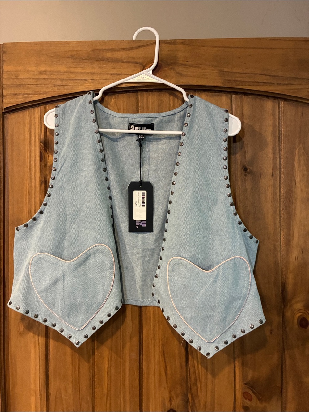 Light Blue Denim Heart Pocket Crop Vest